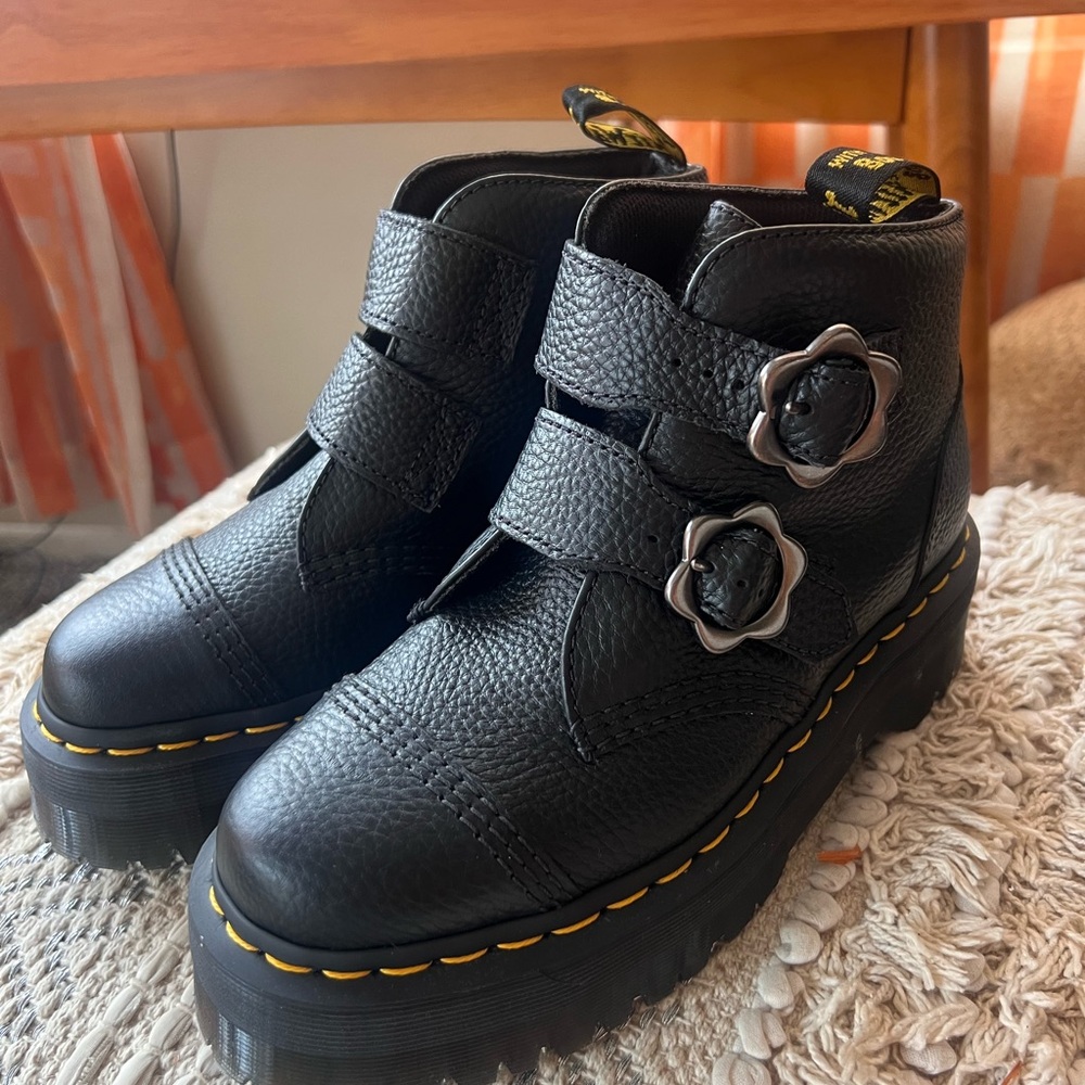 Dr. Martens Black Boots with Flower Buckles